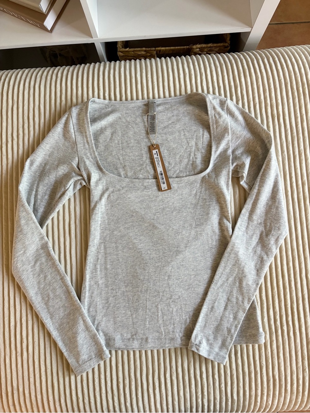 SKIMS Cotton Jersey Scoop Neck Long Sleeve Top — XS